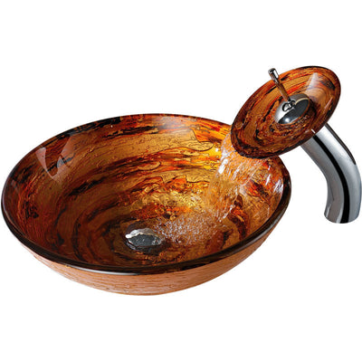 LS-AZ061 - ANZZI Stanza Series Vessel Sink in Brown with Pop-Up Drain and Matching Faucet in Lustrous Brown