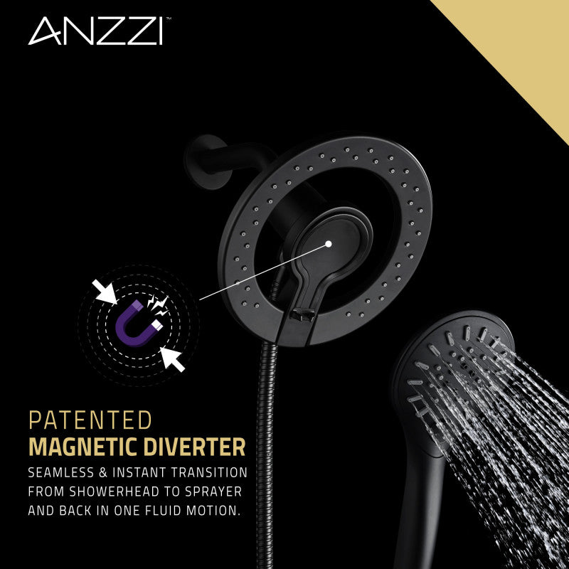 ANZZI Magnetic Valkyrie Multi-Spray Retro-Fit 7.48 in. Dual Wall Mount Fixed and Handheld Shower Head with Magna-Diverter SH-AZ067BN