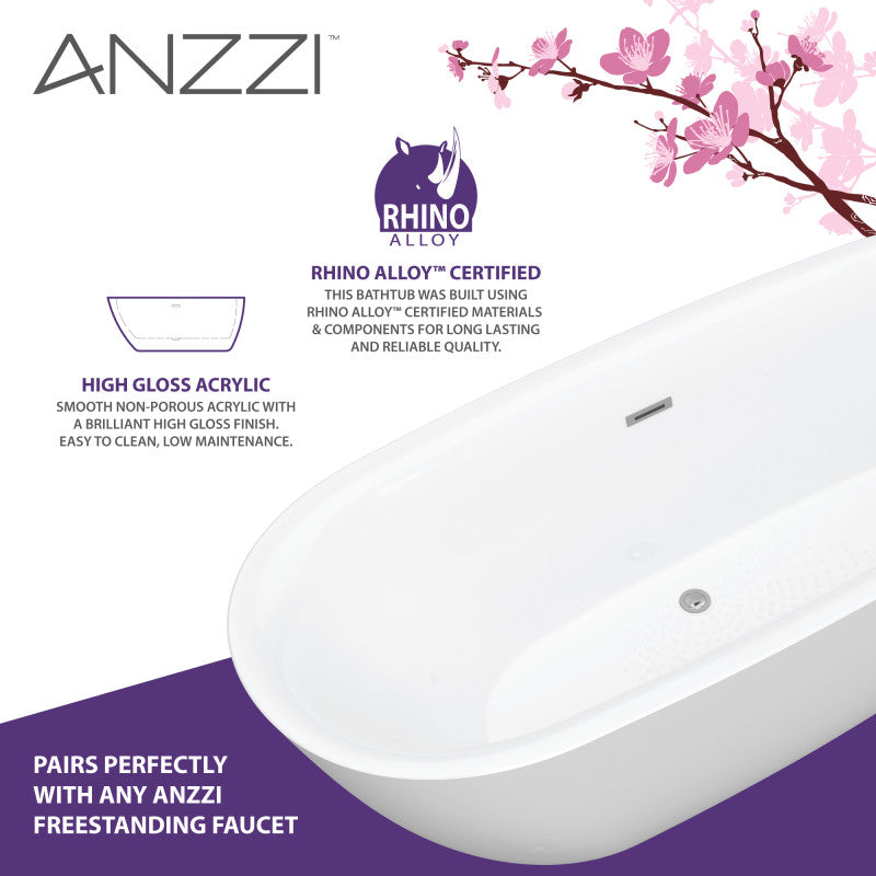 ANZZI Britt 59 in. Acrylic Flatbottom Freestanding Bathtub FT-AZ411-59