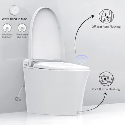 WoodBridge BW5100S White One Piece Modern,Slim, Tankless and High Efficiency Toilet With Battery Operated Auto Flushing