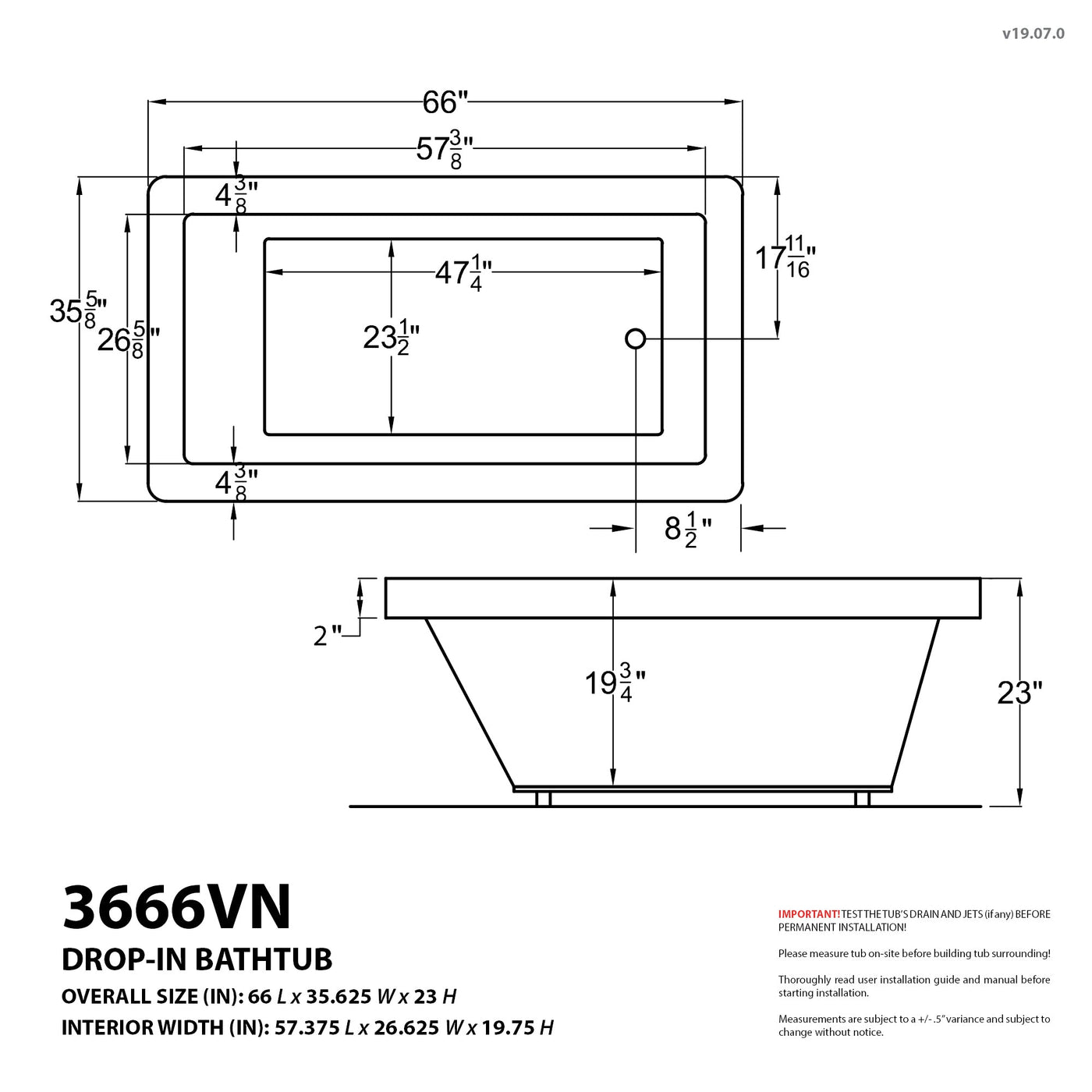 Atlantis Whirlpools Venetian 36 x 66 Rectangular Air Jetted Bathtub 3666VNAL