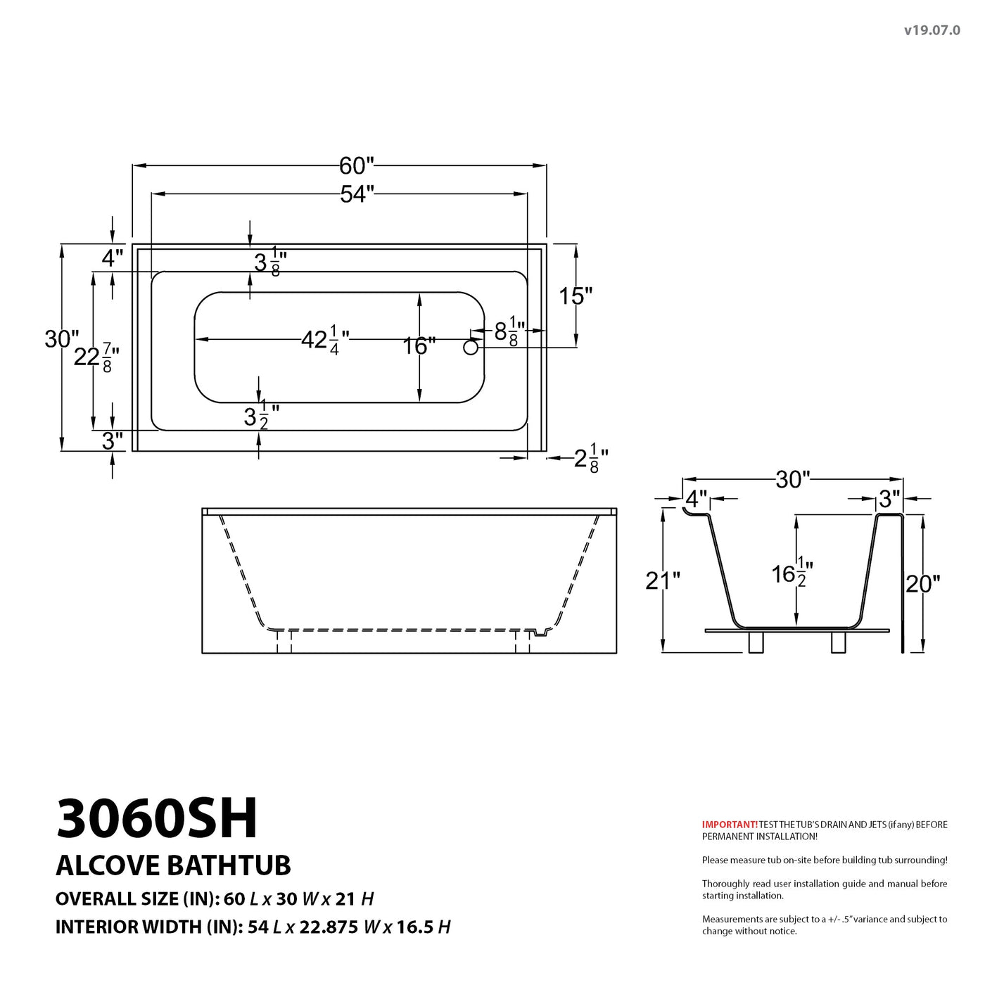 Atlantis Whirlpools Soho 30 x 60 Front Skirted Tub 3060SHL