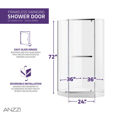 ANZZI Castle Series 49 in. x 72 in. Semi-Frameless Shower Door with TSUNAMI GUARD SD-AZ056-01BN