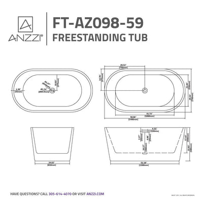 ANZZI Chand 59 in. Acrylic Flatbottom Freestanding Bathtub FT-AZ098-59