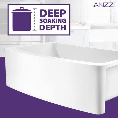 ANZZI Mesa Series Farmhouse Solid Surface 33 in. 0-Hole Single Bowl Kitchen Sink with 1 Strainer K-AZ272-A1