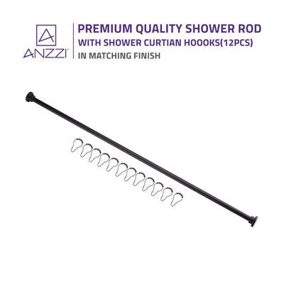 ANZZI 48-88 Inches Shower Curtain Rod with Shower Hooks AC-AZSR88CH