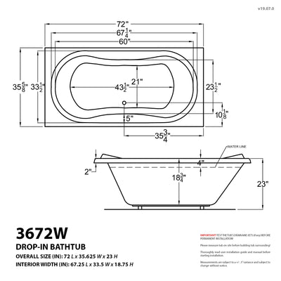 Atlantis Whirlpools Whisper 36 x 72 Rectangular Air & Whirlpool Jetted Bathtub 3672WDL