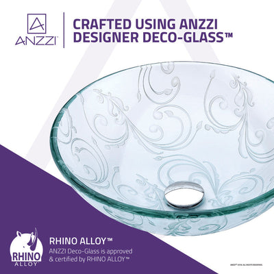 ANZZI Vieno Series Vessel Sink with Pop-Up Drain in Crystal Clear Floral LS-AZ065