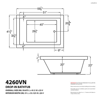 Atlantis Whirlpools Venetian 42 x 60 Rectangular Air & Whirlpool Jetted Bathtub 4260VNDR