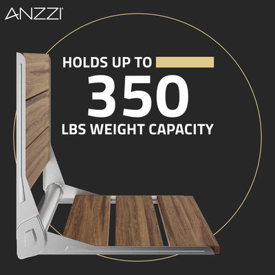 ANZZI Saxon 17 in. Teak Wall Mounted Folding Shower Seat AC-AZ203