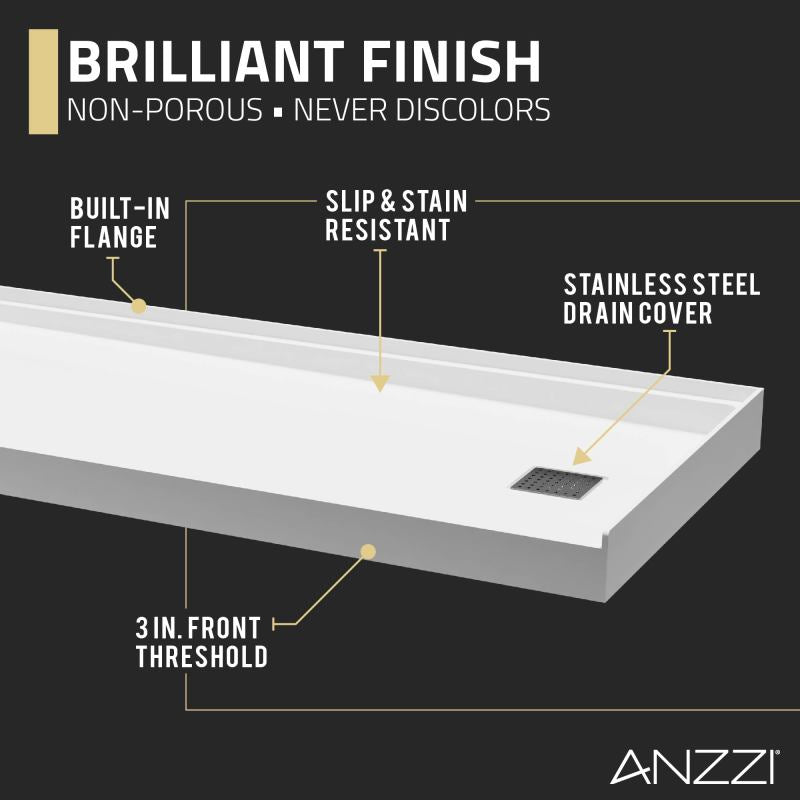 ANZZI Alexander 60 in. x 30 in. Shower Base in White SB-AZ101L