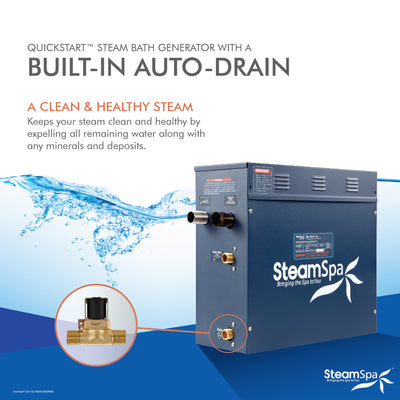 SteamSpa Executive 4.5 KW QuickStart Acu-Steam Bath Generator Package with Built-in Auto Drain and Install Kit in Gold | Steam Generator Kit with Dual Control Panel Steamhead 240V | EXT450CH-A