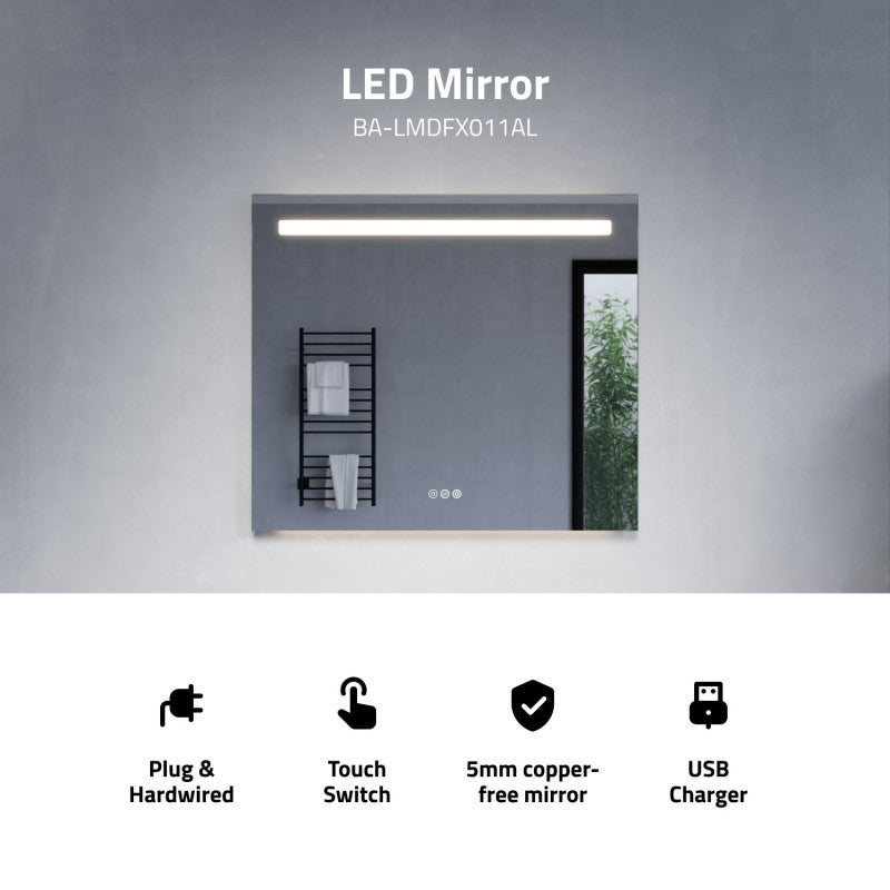 ANZZI 28-in. x 32-in. LED Front/Top/Bottom Light Bathroom Mirror with Defogger BA-LMDFX011AL