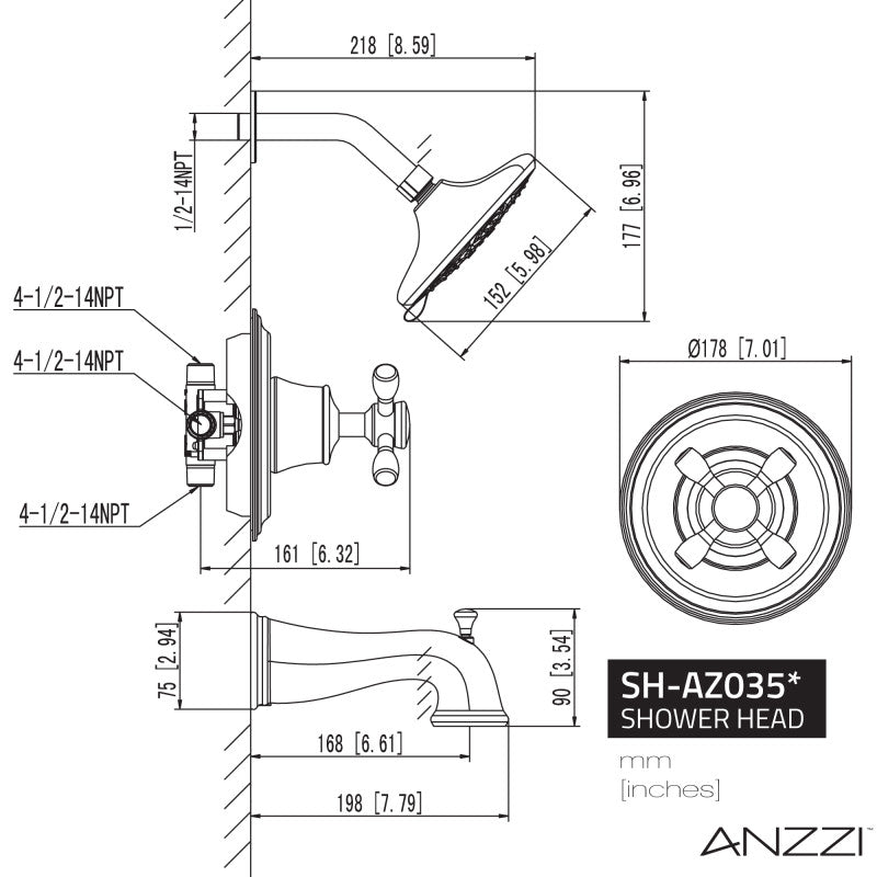 Mesto Series Single Handle Wall Mounted Showerhead and Bath Faucet Set in Oil Rubbed Bronze SH-AZ035