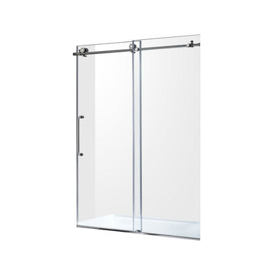 Leon Series 48 in. by 76 in. Frameless Sliding Shower Door in Chrome with Handle SD-AZ8077-01CH