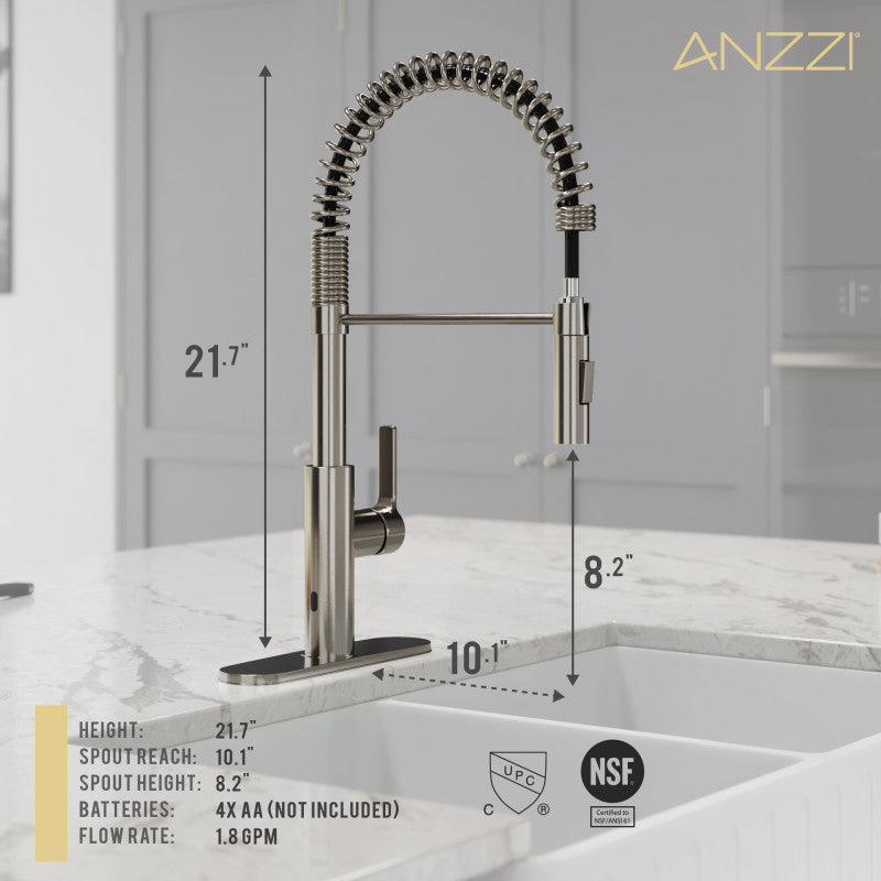 ANZZI Ola Hands Free Touchless 1-Handle Pull-Down Sprayer Kitchen Faucet with Motion Sense and Fan Sprayer KF-AZ303BN