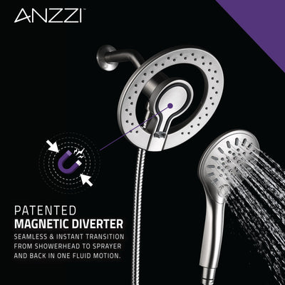 ANZZI Magnetic Valkyrie Multi-Spray Retro-Fit 7.48 in. Dual Wall Mount Fixed and Handheld Shower Head with Magna-Diverter SH-AZ067BN