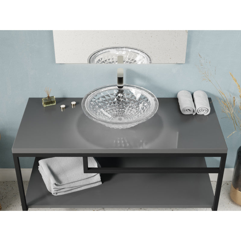 ANZZI Diamante Round Clear Glass Vessel Bathroom Sink with Faceted Pattern LS-AZ904