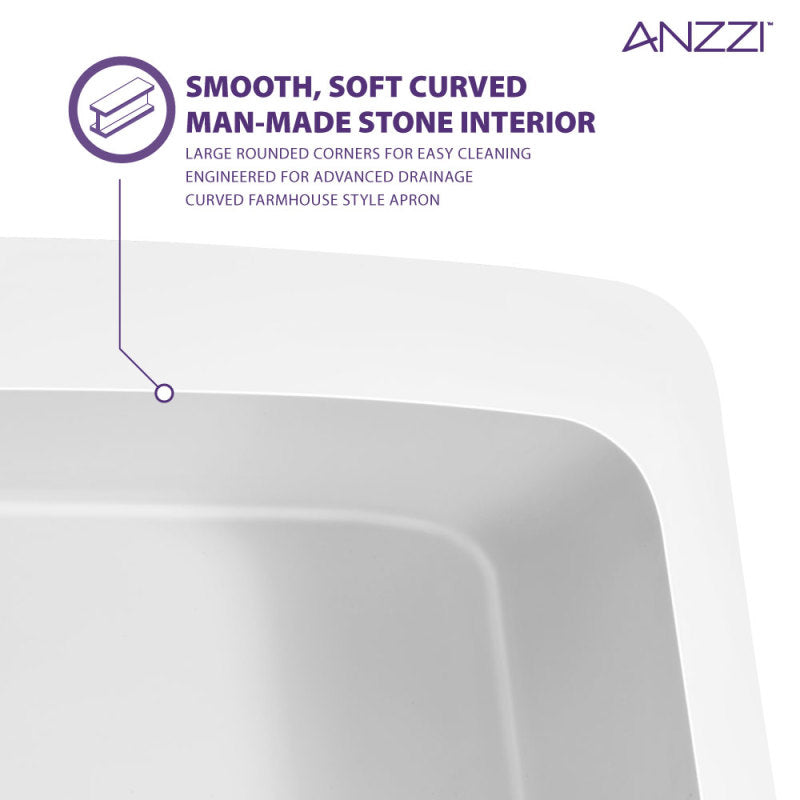 ANZZI Prisma Series Farmhouse Solid Surface 36 in. 0-Hole Single Bowl Kitchen Sink with 1 Strainer K-AZ273-A1