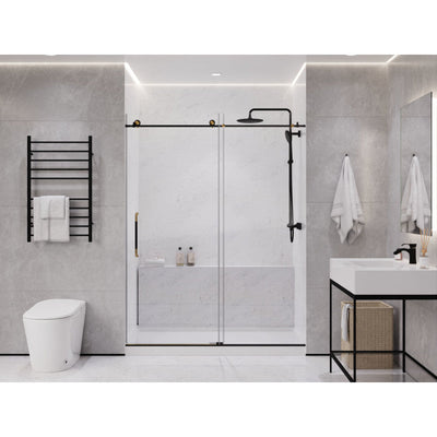 SD-AZ13-02MBBG - ANZZI Madam Series 76-in. x 60-in. Frameless Sliding Shower Door in Matte Black and Brushed Gold