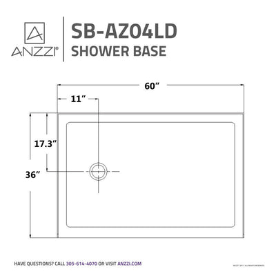 ANZZI Tier 36 x 60 in. Single Threshold Shower Base in White SB-AZ04RD