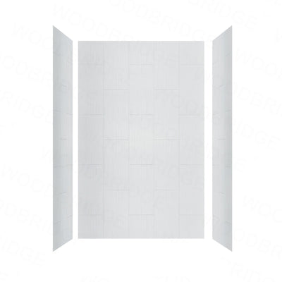 WOODBRIDGE Solid Surface 60" W x 96" H Tile Tub and Shower Wall Panel Surround, Quick Install, Cuttable, Stacked Block in a Staggered Vertical Pattern. Matte White Finish