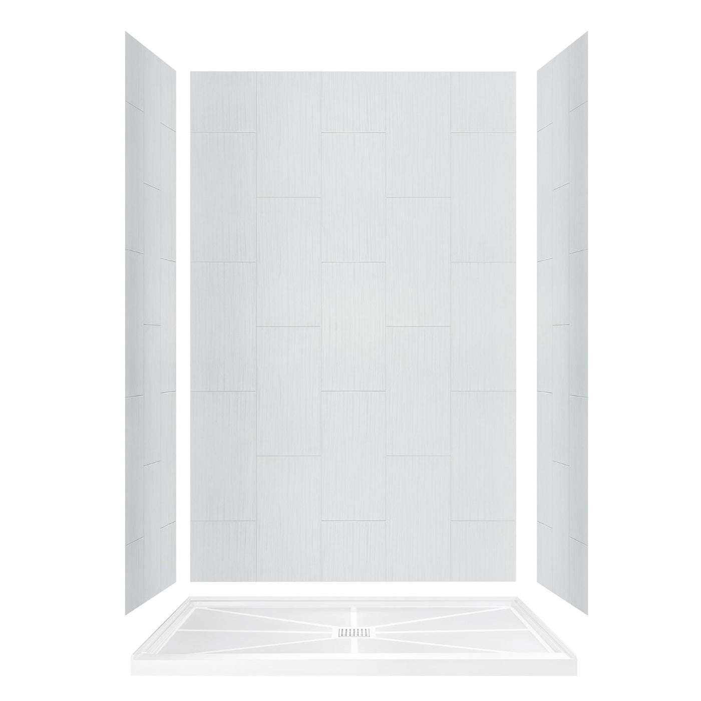 WOODBRIDGE Solid Surface 60" W x 96" H Tile Tub and Shower Wall Panel Surround, Quick Install, Cuttable, Stacked Block in a Staggered Vertical Pattern. Matte White Finish