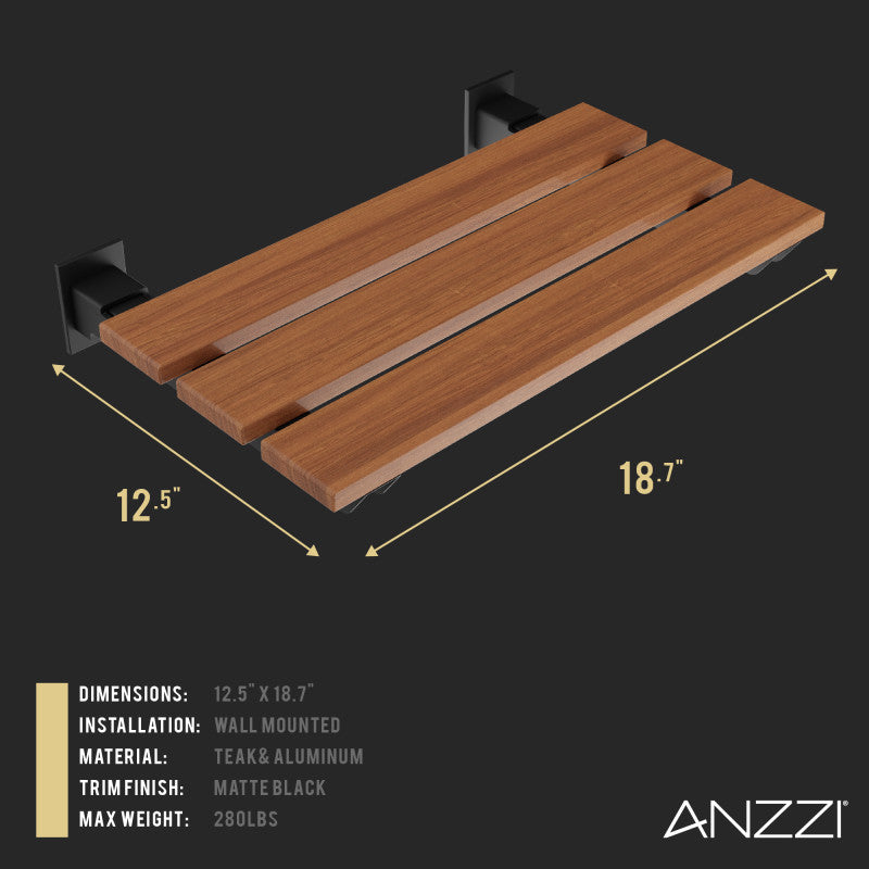 ANZZI Bohemian 18.7 in. Teak Wall Mounted Folding Shower Seat AC-AZ202