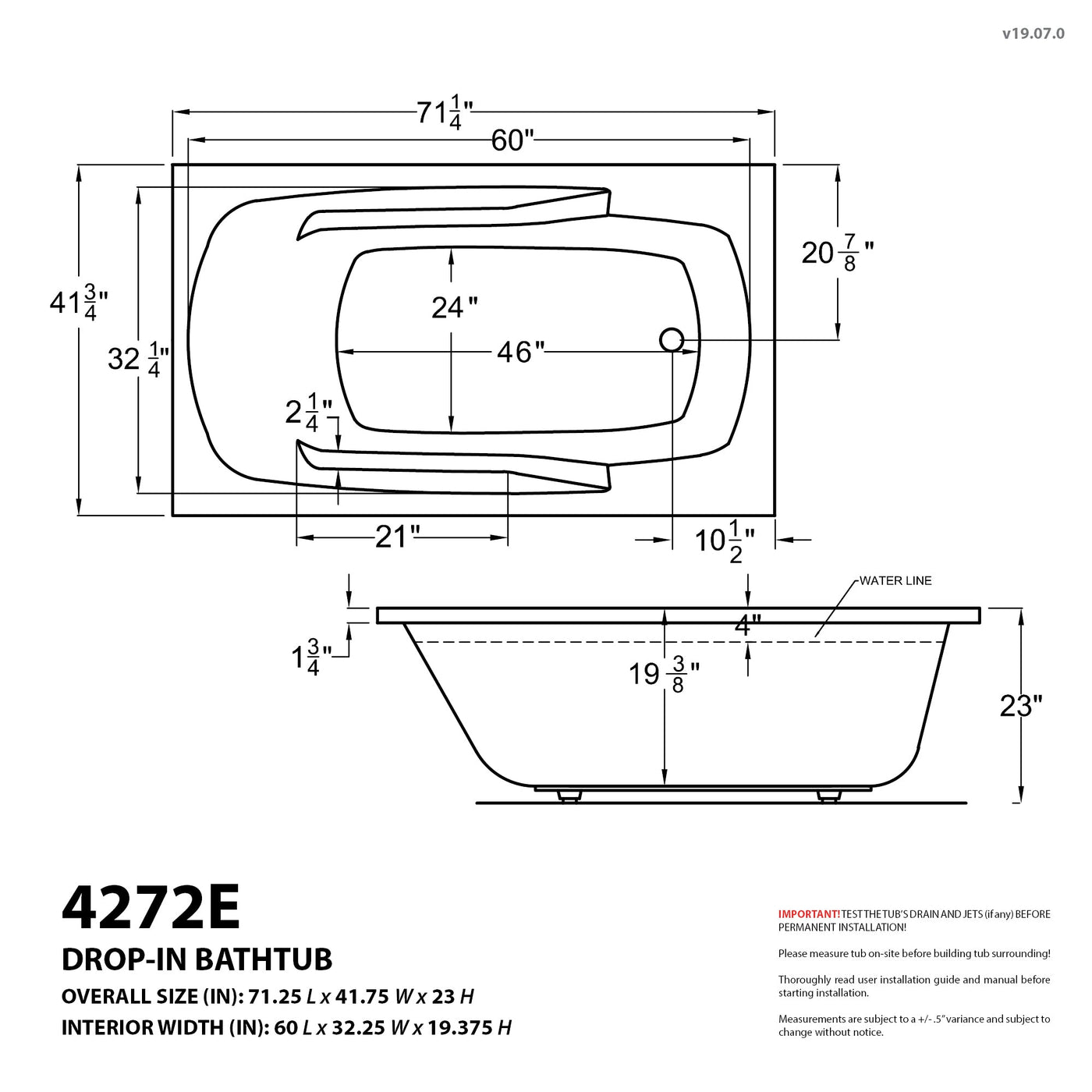 Atlantis Whirlpools Eros 42 x 72 Rectangular Air Jetted Bathtub 4272EAR