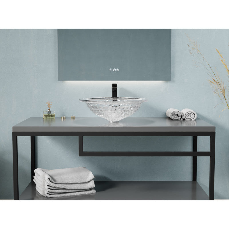 ANZZI Diamante Round Clear Glass Vessel Bathroom Sink with Faceted Pattern LS-AZ904