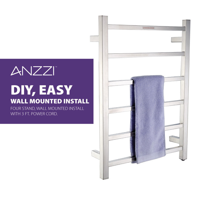 ANZZI Charles Series 6-Bar Stainless Steel Wall Mounted Electric Towel Warmer Rack TW-AZ014BN