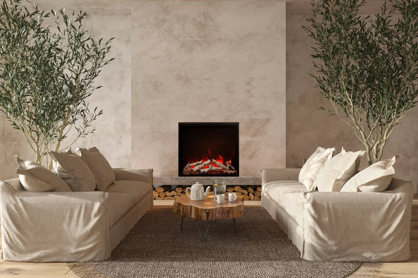 Amantii 33-In Traditional Bespoke Smart Built-In Electric Fireplace - 10-Piece Birch Media Set / No Trim