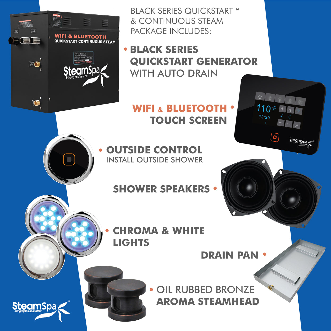 Black Series WiFi and Bluetooth 10.5kW QuickStart Steam Bath Generator Package with Dual Aroma Pump in Oil Rubbed Bronze BKT1050ORB-ADP