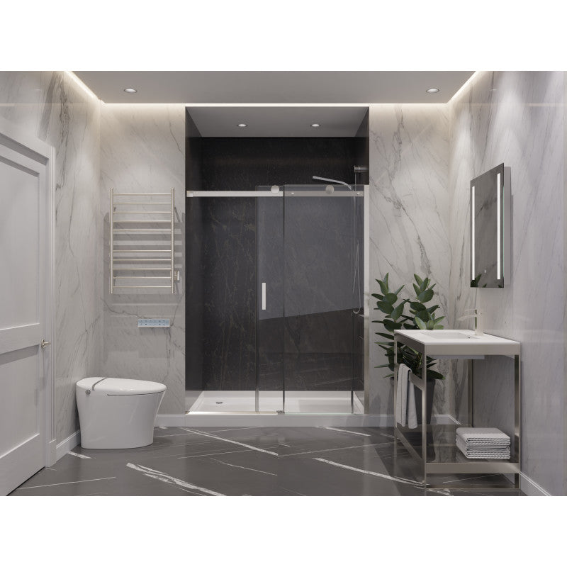 ANZZI Series 60 in. x 76 in. Frameless Sliding Shower Door with Handle in Brushed Nickel SD-FRLS05702BNR