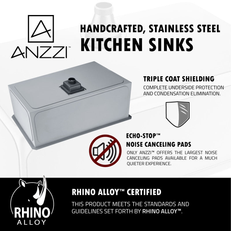 ANZZI Vanguard Undermount Stainless Steel 30 in. 0-Hole Single Bowl Kitchen Sink in Brushed Satin K-AZ3018-1AS