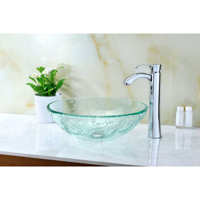 ANZZI Vieno Series Vessel Sink with Pop-Up Drain in Crystal Clear Floral LS-AZ065