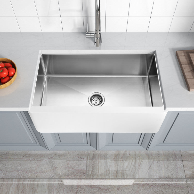 ANZZI Nepal Series Farmhouse Solid Surface 33 in. 0-Hole Single Bowl Kitchen Sink with Stainless Steel Interior K-AZ270-A1