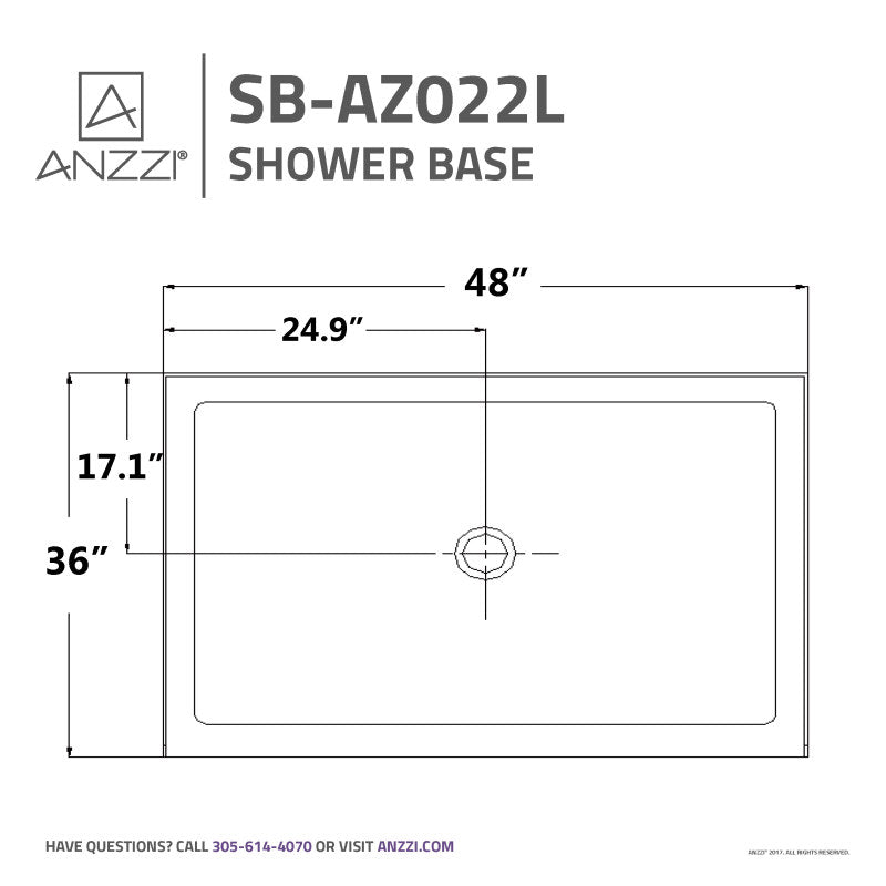 ANZZI Port 36 x 48  in. Double Threshold Shower Base in White SB-AZ022L