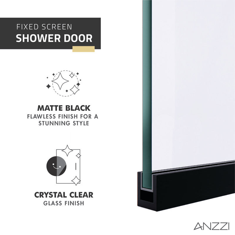 ANZZI Veil Series 74 in. by 34 in. Framed Glass Shower Screen SD-AZFL06001MB