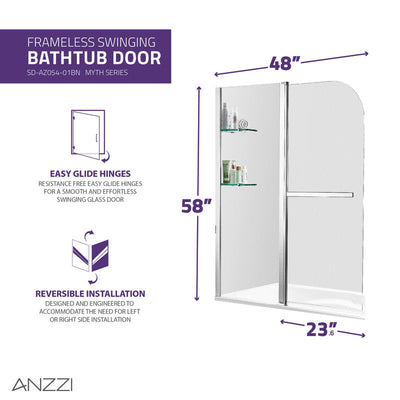 ANZZI Galleon 48 in. x 58 in. Frameless Tub Door with TSUNAMI GUARD SD-AZ054-01CH