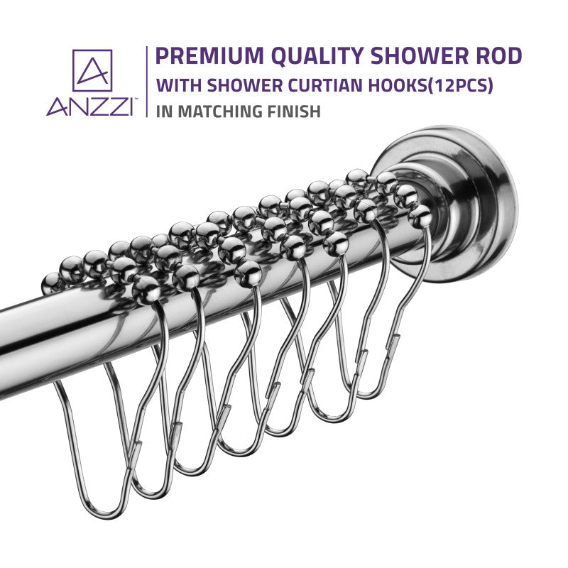 ANZZI 48-88 Inches Shower Curtain Rod with Shower Hooks AC-AZSR88CH