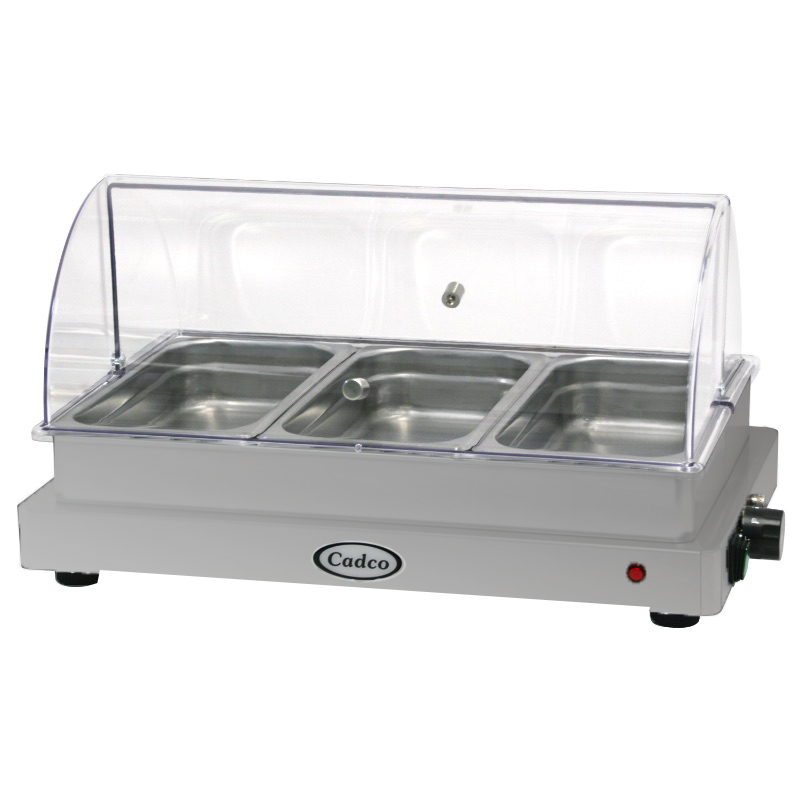 Cadco Heavy Duty Buffet Server, Medium Size w/ Rolltop Lid- Stainless WTBS-3N-HD