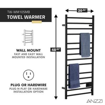 ANZZI Elgon 14-Bar Stainless Steel Wall Mounted Towel Warmer Rack TW-WM105CH