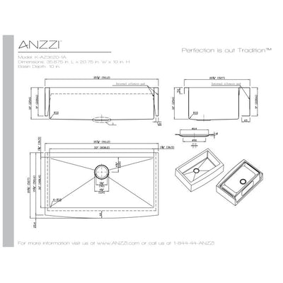 ANZZI Elysian Farmhouse Stainless Steel 36 in. Single Bowl Kitchen Sink in Brushed Satin K-AZ3620-1A