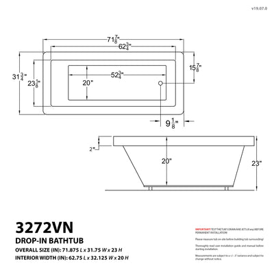 Atlantis Whirlpools Venetian 32 x 72 Rectangular Air & Whirlpool Jetted Bathtub 3272VNDR