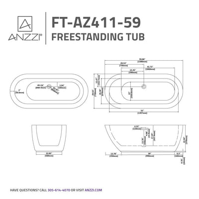 ANZZI Britt 59 in. Acrylic Flatbottom Freestanding Bathtub FT-AZ411-59