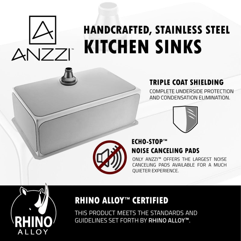 ANZZI Vanguard Undermount Stainless Steel 30 in. 0-Hole Single Bowl Kitchen Sink in Brushed Satin K-AZ3018-1A