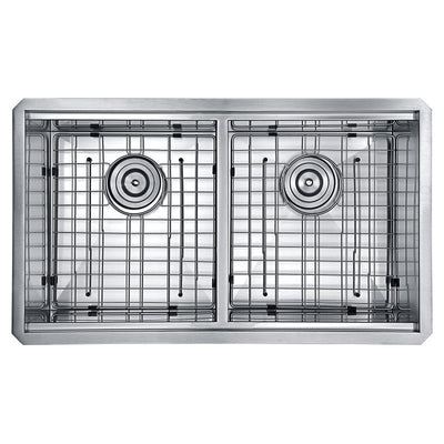 ANZZI Aegis Undermount Stainless Steel 32.75 in. 0-Hole 50/50 Double Bowl Kitchen Sink with Cutting Board and Colander K-AZ3219-2Ac