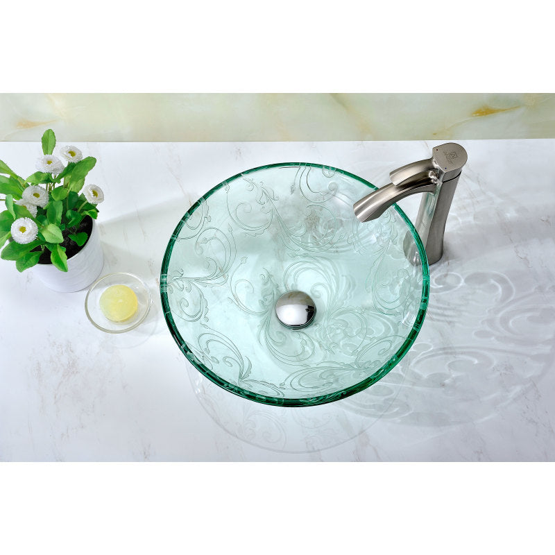 ANZZI Vieno Series Vessel Sink with Pop-Up Drain in Crystal Clear Floral LS-AZ065