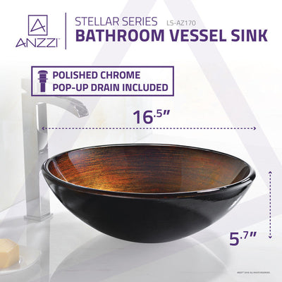 Stellar Series Deco-Glass Vessel Sink in Amber Storm LS-AZ170